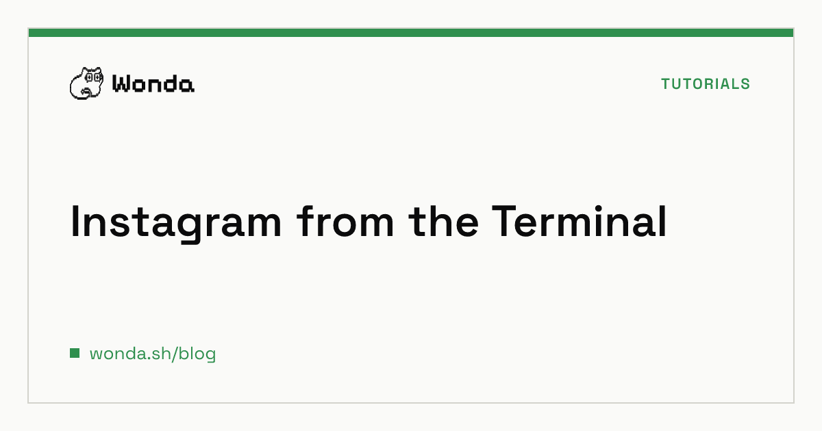 Terminal window showing Wonda CLI commands for generating and publishing Instagram content
