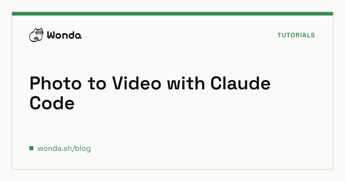 Terminal showing a Claude Code conversation that animates a still photo into a vertical TikTok clip using Wonda